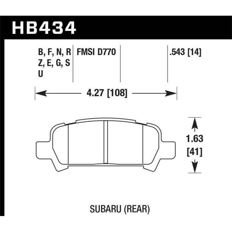 Hawk Performance KHB434N.543 - HAWKHB434N.543 - Hawk 02-03 WRX / 05-08 LGT D770 HP+ Street Rear Brake Pads - Shipped in Europe - Tuningsupply.com
