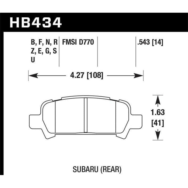 Hawk Performance KHB434N.543 - HAWKHB434N.543 - Hawk 02-03 WRX / 05-08 LGT D770 HP+ Street Rear Brake Pads - Shipped in Europe - Tuningsupply.com