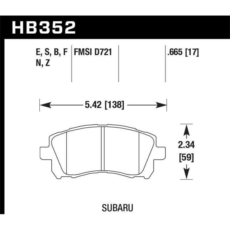 Hawk Performance KHB352F.665 - HAWKHB352F.665 - Hawk 02-03 WRX / 98-01 Impreza / 97-02 Legacy 2.5L / 98-02 Forester 2.5L D721 HPS Street Front Brake - Shipped in Europe - Tuningsupply.com