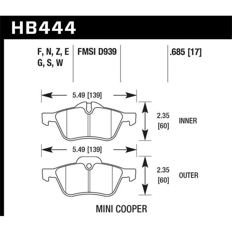 Hawk Performance KHB444F.685 - HAWKHB444F.685 - Hawk 02-06 Mini Cooper / Cooper S HPS Street Front Brake Pads - Shipped in Europe - Tuningsupply.com