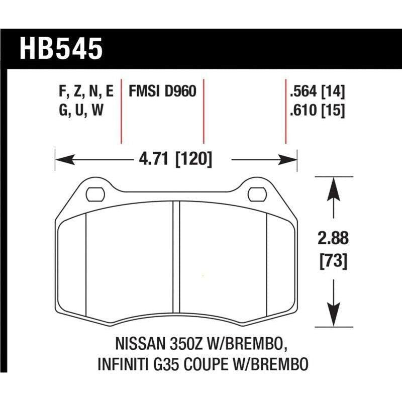 Hawk Performance KHB545U.564 - HAWKHB545U.564 - Hawk 03-04 Infiniti G35 / 04-09 Nissan 350z w/ Brembo Brakes DTC-70 Race Front Brake Pads - Shipped in Europe - Tuningsupply.com