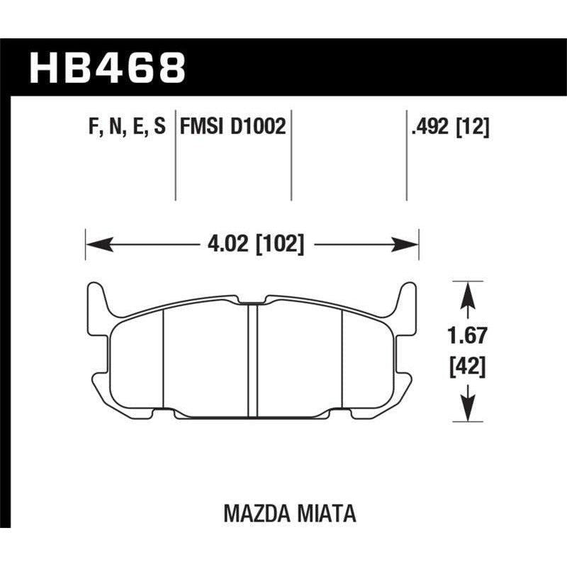 Hawk Performance KHB468F.492 - HAWKHB468F.492 - Hawk 03-05 Miata w/ Sport Suspension HPS Street Rear Brake Pads (D1002) - Shipped in Europe - Tuningsupply.com