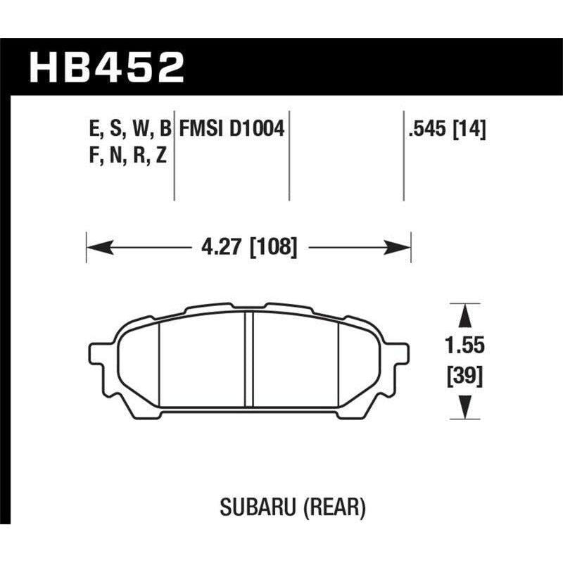 Hawk Performance KHB452F.545 - HAWKHB452F.545 - Hawk 03-05 WRX D1004 HPS Street Rear Brake Pads - Shipped in Europe - Tuningsupply.com