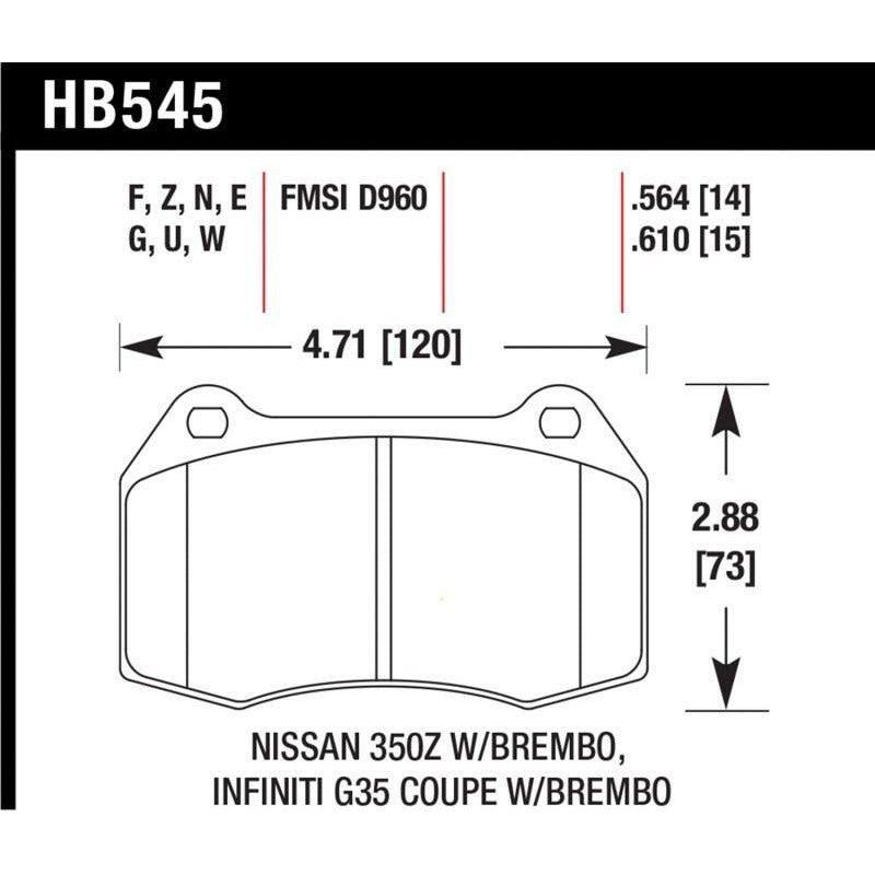Hawk Performance KHB545F.564 - HAWKHB545F.564 - Hawk 03-07 G35/350z/03-06 Sentra Spec V w/ Brembo HPS Street Front Brake Pads - Shipped in Europe - Tuningsupply.com