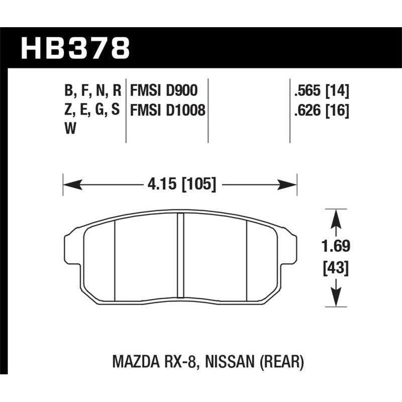 Hawk Performance KHB378N.565 - HAWKHB378N.565 - Hawk 03-07 RX8 HP+ Street Rear Brake Pads (D1008) - Shipped in Europe - Tuningsupply.com
