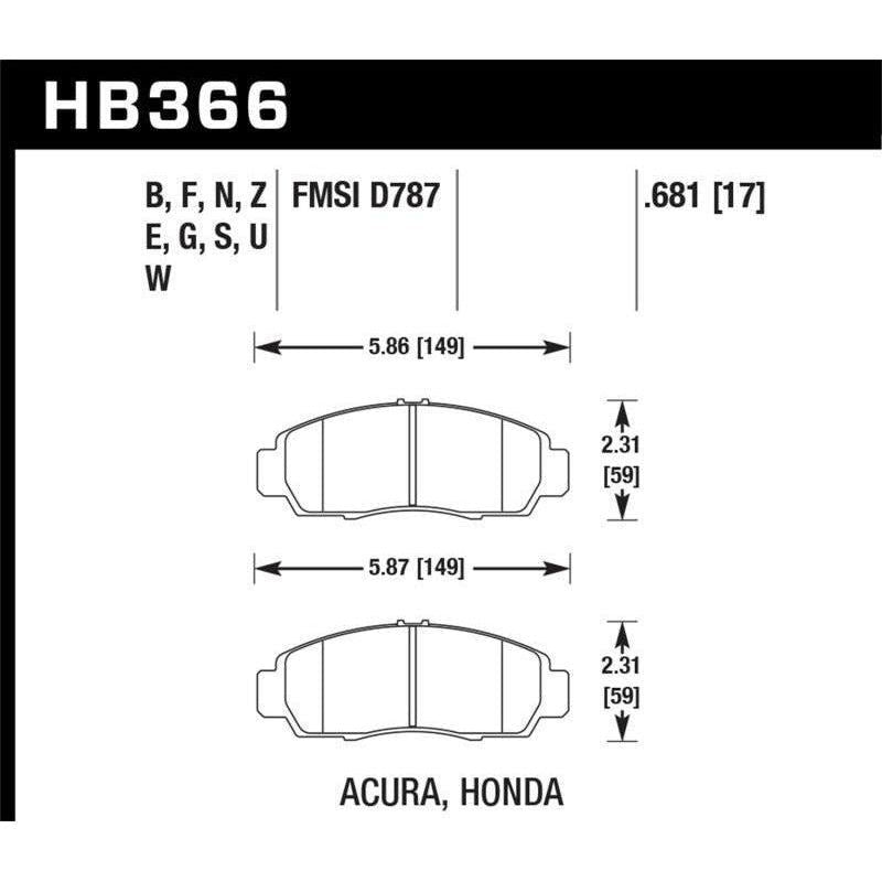 Hawk Performance KHB366U.681 - HAWKHB366U.681 - Hawk 04+ Acura TSX / 99-08 TL / 01-03 CL / 08+ Honda Accord EX DTC-70 Race Front Brake Pads - Shipped in Europe - Tuningsupply.com