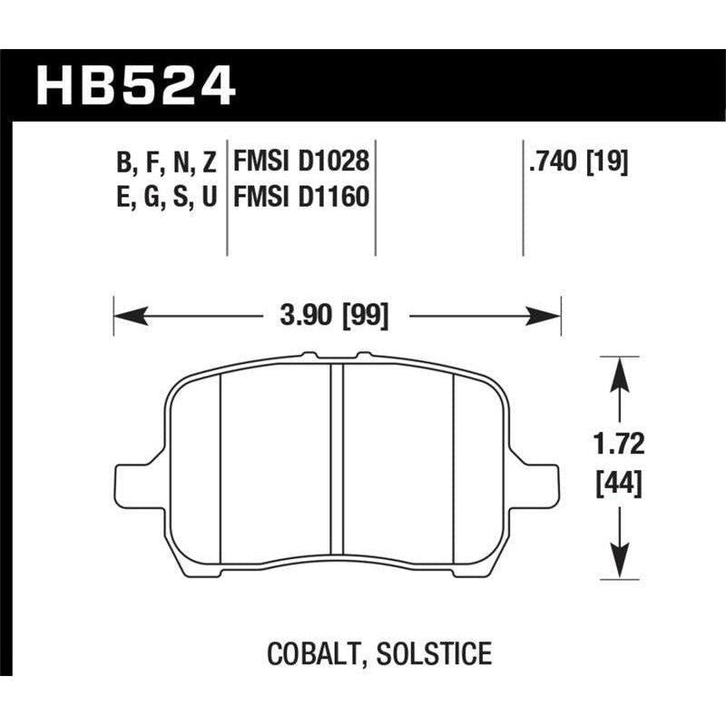 Hawk Performance KHB524F.740 - HAWKHB524F.740 - Hawk 05-07 Cobalt SS / 08-09 HHR / 04+ Malibu / 07A+ G5 GT / 06+ G6 / HPS Street Front Brake Pads - Shipped in Europe - Tuningsupply.com