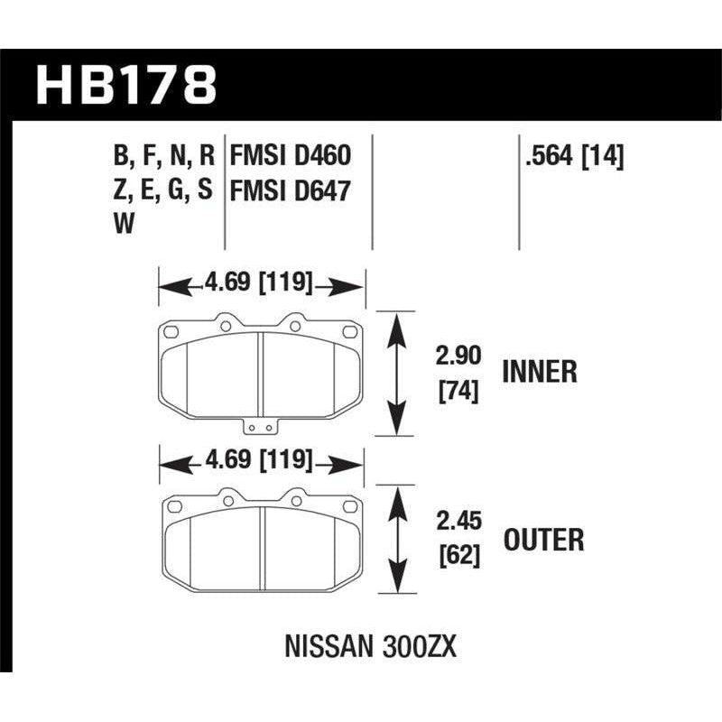 Hawk Performance KHB178N.564 - HAWKHB178N.564 - Hawk 06-07 WRX / 89-96 Nissan 300ZX / 89-93 Skyline GT-R HP+ Street Front Brake Pads - Shipped in Europe - Tuningsupply.com