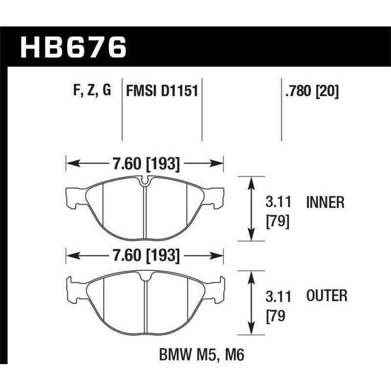 Hawk Performance KHB676F.780 - HAWKHB676F.780 - Hawk 06-10 BMW M5/M6 HPS Street Front Brake Pads - Shipped in Europe - Tuningsupply.com