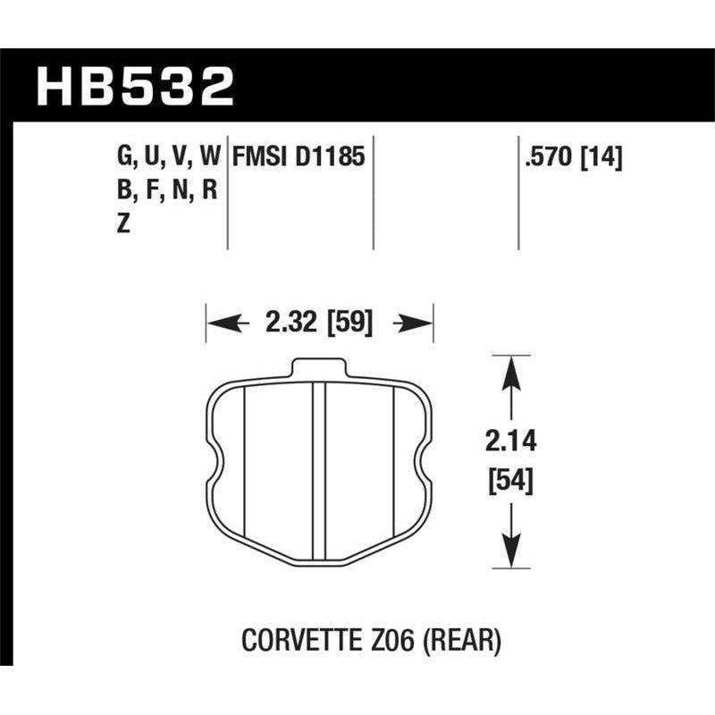 Hawk Performance KHB532Z.570 - HAWKHB532Z.570 - Hawk 06-10 Chevy Corvette (OEM Pad Design) Rear Performance Ceramic Sreet Brake Pads - Shipped in Europe - Tuningsupply.com