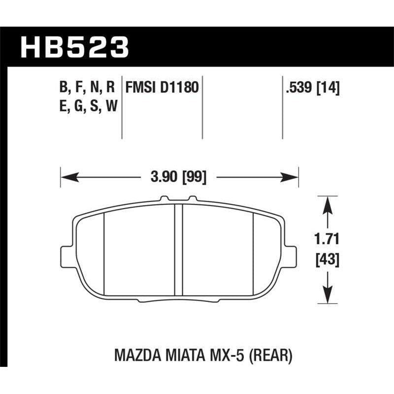 Hawk Performance KHB523G.539 - HAWKHB523G.539 - Hawk 06-11 Mazda Miata MX-5 Rear DTC-60 Race Brake Pads - Shipped in Europe - Tuningsupply.com
