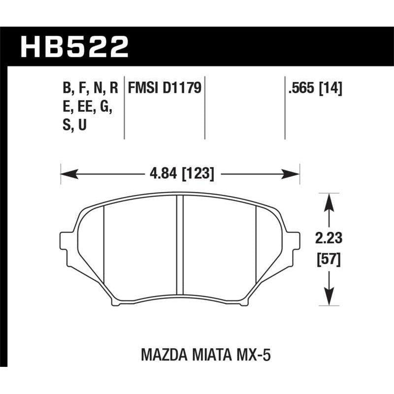 Hawk Performance KHB522G.565 - HAWKHB522G.565 - Hawk 06-11 Mazda Miata Mx-5 Front DTC-60 Race Brake Pads - Shipped in Europe - Tuningsupply.com