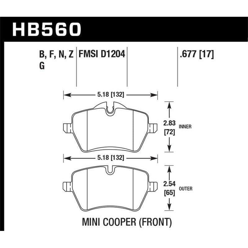 Hawk Performance KHB560G.677 - HAWKHB560G.677 - Hawk 06-15 Mini Cooper DTC-60 Race Front Brake Pads - Shipped in Europe - Tuningsupply.com