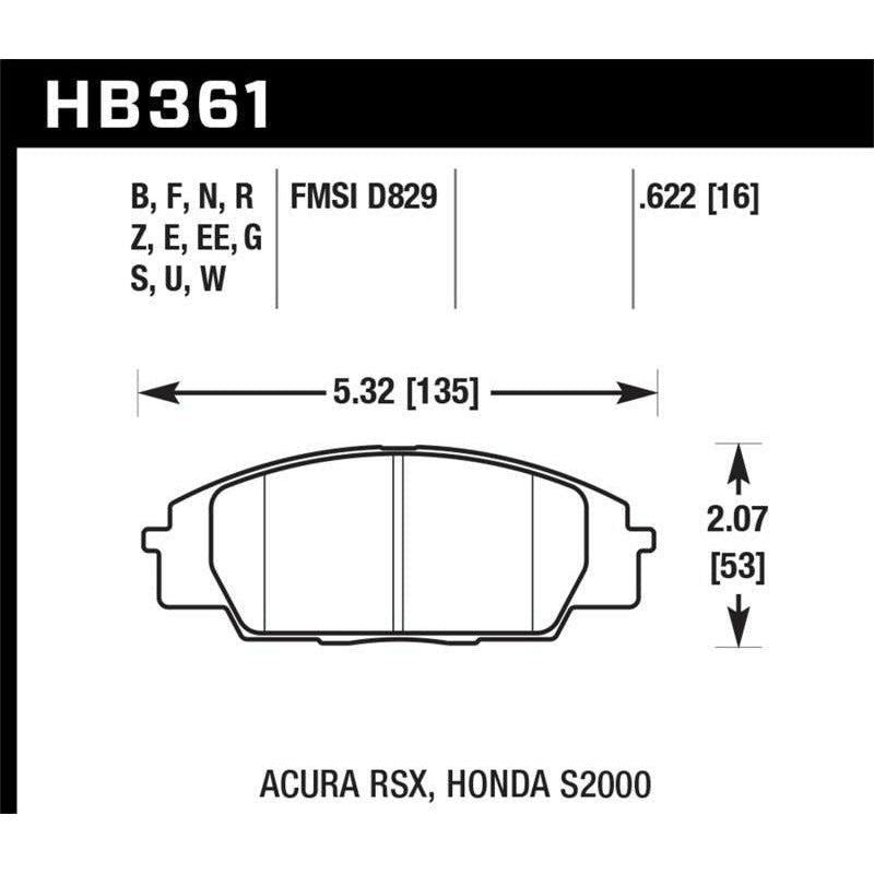 Hawk Performance KHB361N.622 - HAWKHB361N.622 - Hawk 06+ Civic Si HP+ Street Front Brake Pads - Shipped in Europe - Tuningsupply.com