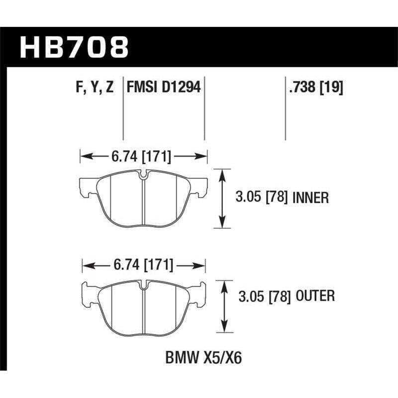 Hawk Performance KHB708Z.738 - HAWKHB708Z.738 - Hawk 07-08 BMW X5 3.0si/4.8i / 09-13 X5 Xdrive / 08-13 X6 Xdrive Perf Ceramic Frt Street Brake Pads - Shipped in Europe - Tuningsupply.com