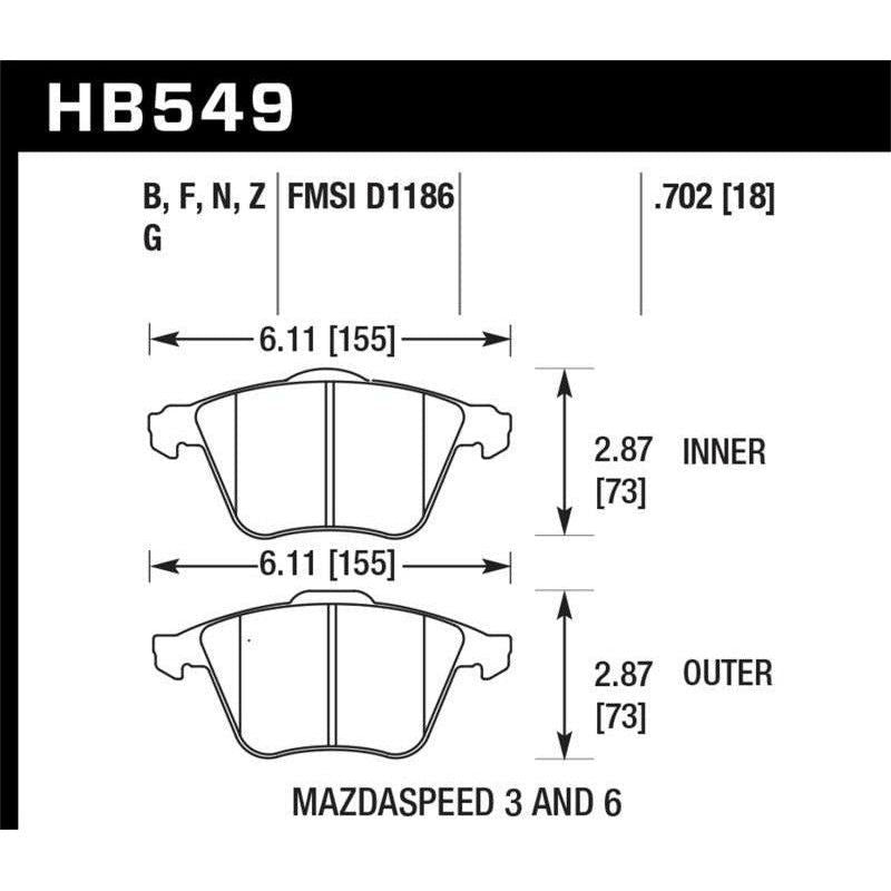 Hawk Performance KHB549F.702 - HAWKHB549F.702 - Hawk 07-08 Mazdaspeed3/06-07 Mazdaspeed6 HPS Street Front Brake Pads - Shipped in Europe - Tuningsupply.com