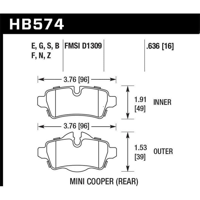 Hawk Performance KHB574N.636 - HAWKHB574N.636 - Hawk 07+ Mini Cooper HP+ Street Rear Brake Pads - Shipped in Europe - Tuningsupply.com