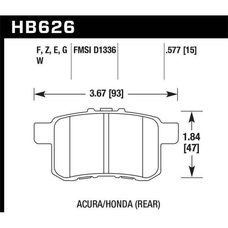 Hawk Performance KHB626F.577 - HAWKHB626F.577 - Hawk 08-10 Honda Accord 2.4L/3.0L/3.5L / 09-10 Acura TST 2.4L HPS Street Rear Brake Pads - Shipped in Europe - Tuningsupply.com