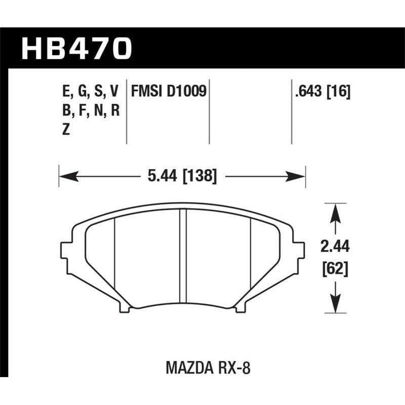 Hawk Performance KHB470G.643 - HAWKHB470G.643 - Hawk 08-10 Mazda RX-8 Grand Touring/Sport/Touring / 04-07 RX-8 DTC-60 Race Front Brake Pads - Shipped in Europe - Tuningsupply.com