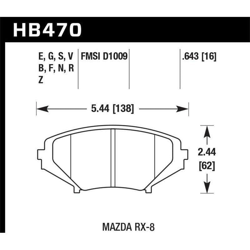 Hawk Performance KHB470G.643 - HAWKHB470G.643 - Hawk 08-10 Mazda RX-8 Grand Touring/Sport/Touring / 04-07 RX-8 DTC-60 Race Front Brake Pads - Shipped in Europe - Tuningsupply.com