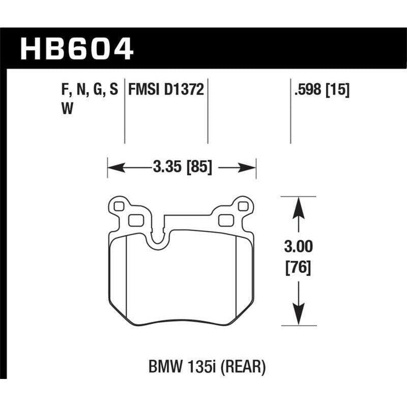 Hawk Performance KHB604B.598 - HAWKHB604B.598 - Hawk 08-13 BMW 135i HPS 5.0 Rear Brake Pads - Shipped in Europe - Tuningsupply.com