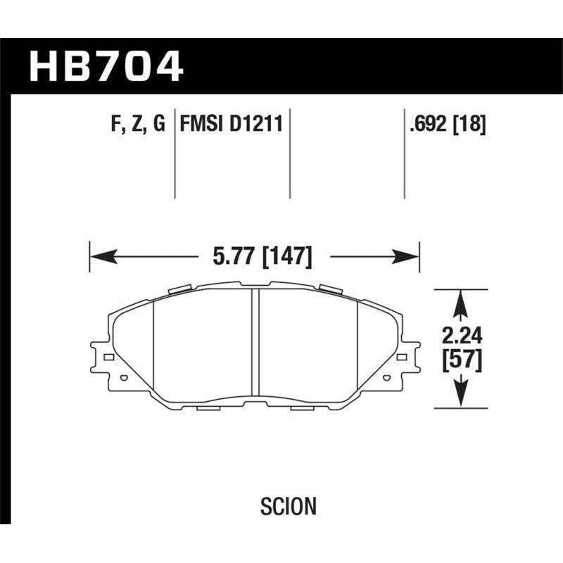 Hawk Performance KHB704F.692 - HAWKHB704F.692 - Hawk 09-10 Pontiac Vibe 2.4L / 11-12 Scion tC HPS Front Street Brake Pads - Shipped in Europe - Tuningsupply.com