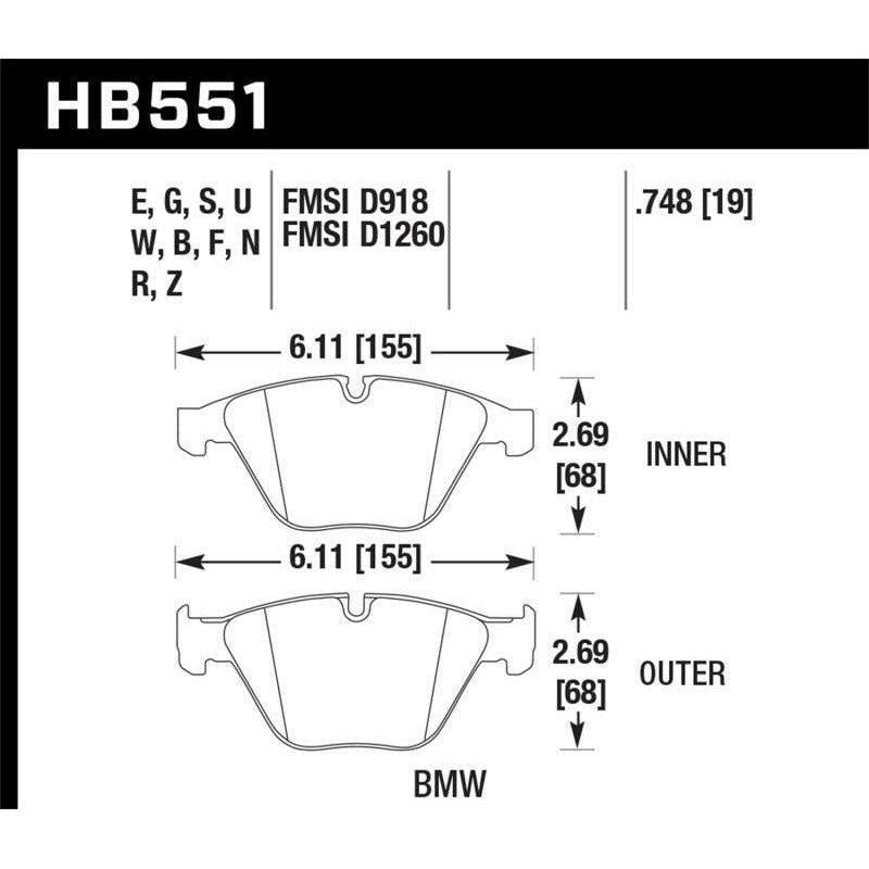 Hawk Performance KHB551G.748 - HAWKHB551G.748 - Hawk 09-13 BMW M3 DTC-60 Race Front Brake Pads - Shipped in Europe - Tuningsupply.com