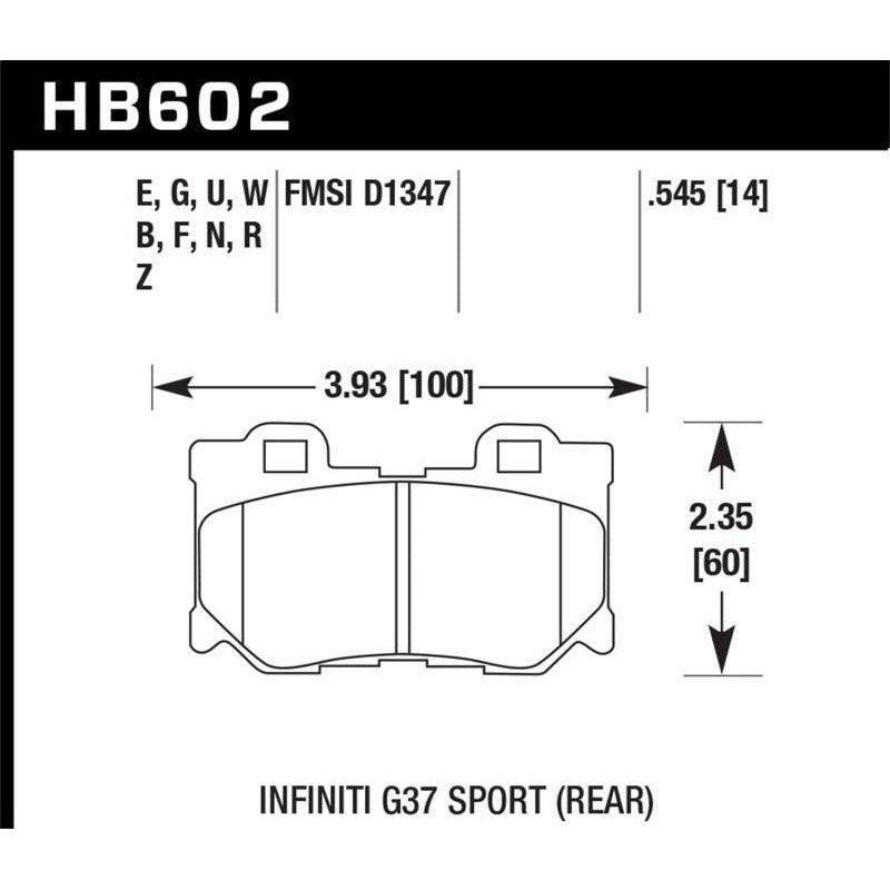 Hawk Performance KHB602U.545 - HAWKHB602U.545 - Hawk 10-11 Infiniti FX50 / 09-10 G37 / 09-10 Nissan 370Z DTC-70 Race Rear Brake Pads - Shipped in Europe - Tuningsupply.com