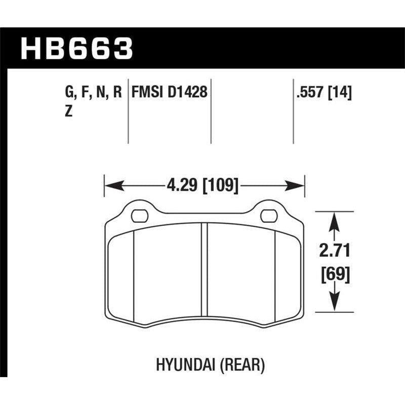 Hawk Performance KHB663F.557 - HAWKHB663F.557 - Hawk 10 Hyundai Genesis Coupe (Track w/ Brembo Breaks) HPS Street 14mm Rear Brake Pads - Shipped in Europe - Tuningsupply.com