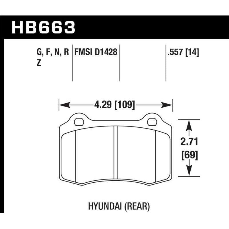 Hawk Performance KHB663F.557 - HAWKHB663F.557 - Hawk 10 Hyundai Genesis Coupe (Track w/ Brembo Breaks) HPS Street 14mm Rear Brake Pads - Shipped in Europe - Tuningsupply.com