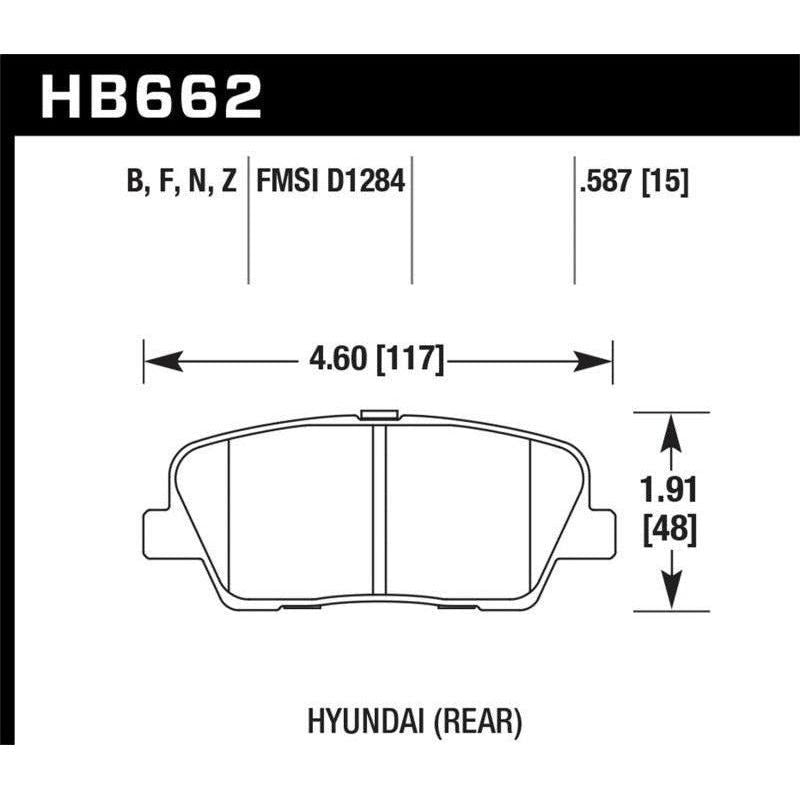 Hawk Performance KHB662F.587 - HAWKHB662F.587 - Hawk 10 Hyundai Genesis Coupe (w/o Brembo Breaks) HPS Street 15mm Rear Brake Pads - Shipped in Europe - Tuningsupply.com