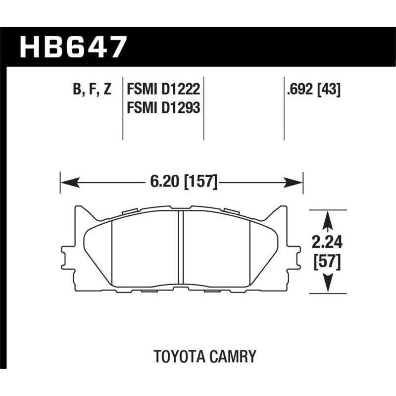 Hawk Performance KHB647F.692 - HAWKHB647F.692 - Hawk 10 Lexus ES350 / 07-11 Toyota Camry SE/XLE HPS Street Front Brake Pads - Shipped in Europe - Tuningsupply.com