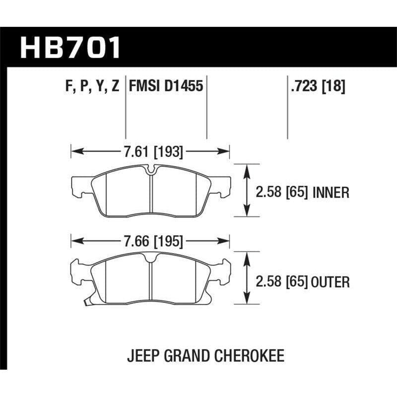 Hawk Performance KHB701Y.723 - HAWKHB701Y.723 - Hawk 11-12 Dodge Durango / 11-12 Jeep Grand Cherokee LTS Front Street Brake Pads - Shipped in Europe - Tuningsupply.com