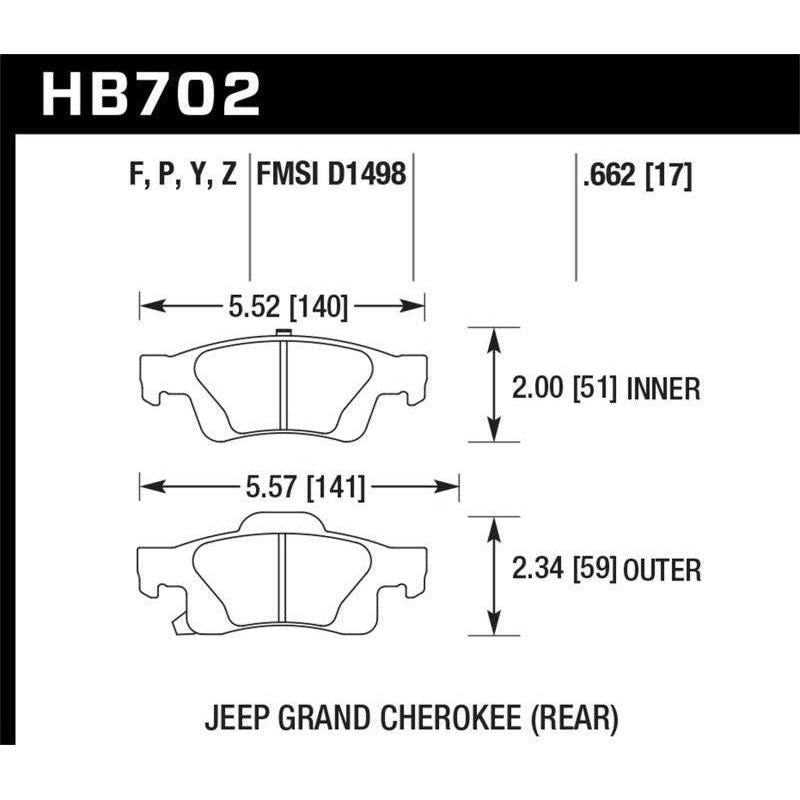 Hawk Performance KHB702Y.662 - HAWKHB702Y.662 - Hawk 11-12 Dodge Durango / 11-12 Jeep Grand Cherokee LTS Rear Street Brake Pads - Shipped in Europe - Tuningsupply.com