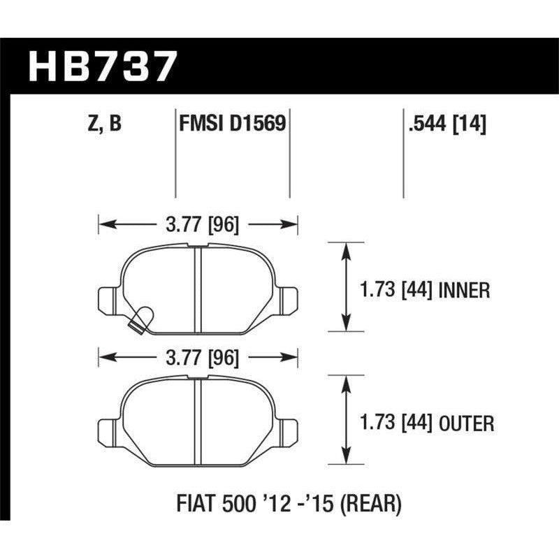 Hawk Performance KHB737B.544 - HAWKHB737B.544 - Hawk 12-15 Fiat 500 Abarth Rear HPS 5.0 Brake Pads - Shipped in Europe - Tuningsupply.com