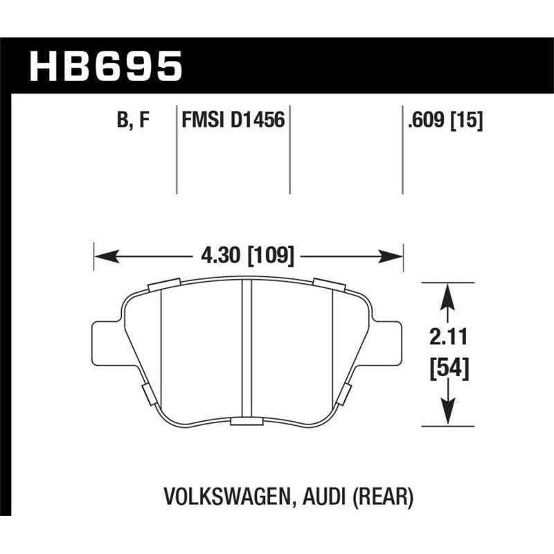 Hawk Performance KHB695F.609 - HAWKHB695F.609 - Hawk 12 Audi A3 / 11-12 VW Golf GTI/Jetta S/Jetta SE/Jetta SEL/Jetta TDI HPS Street Rear Brake Pads - Shipped in Europe - Tuningsupply.com