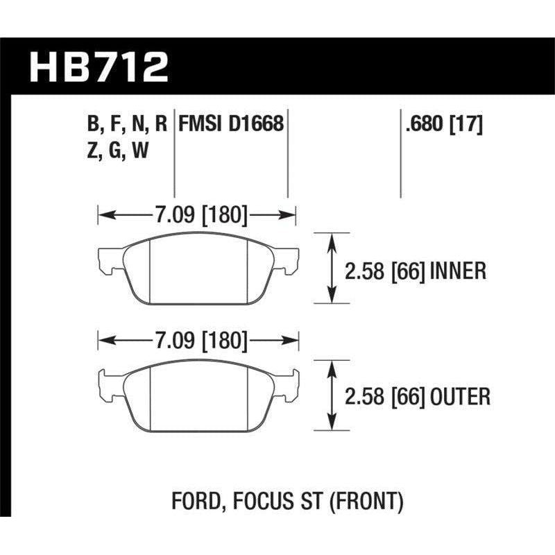 Hawk Performance KHB712N.680 - HAWKHB712N.680 - Hawk 13 Ford Focus HP+ Front Street Brake Pads - Shipped in Europe - Tuningsupply.com