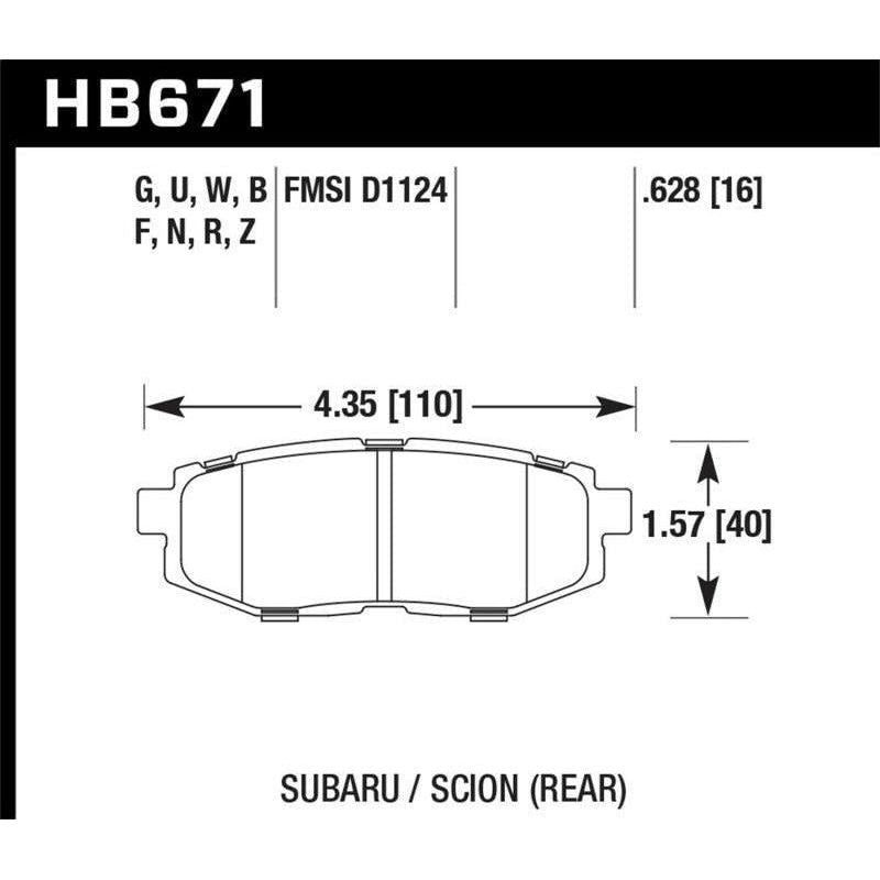 Hawk Performance KHB671W.628 - HAWKHB671W.628 - Hawk 13 Scion FR-S / 13 Subaru BRZ/10-12 Legacy 2.5 GT/3.6R DTC-30 Race Rear Brake Pads - Shipped in Europe - Tuningsupply.com