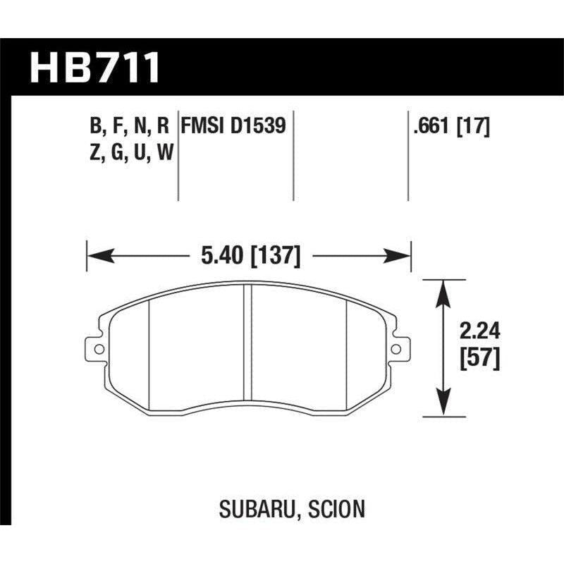 Hawk Performance KHB711N.661 - HAWKHB711N.661 - Hawk 13 Subaru BRZ / 13 Scion FR-S HP Plus Front Street Brake Pads - Shipped in Europe - Tuningsupply.com