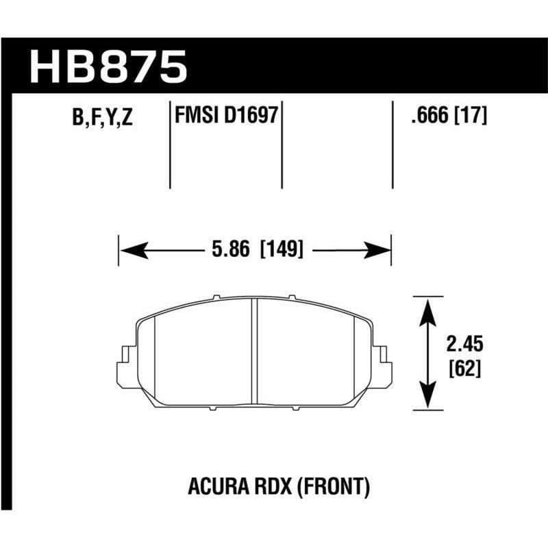 Hawk Performance KHB875Z.666 - HAWKHB875Z.666 - Hawk 14-17 Acura RDX/RLX Performance Ceramic Street Front Brake Pads - Shipped in Europe - Tuningsupply.com