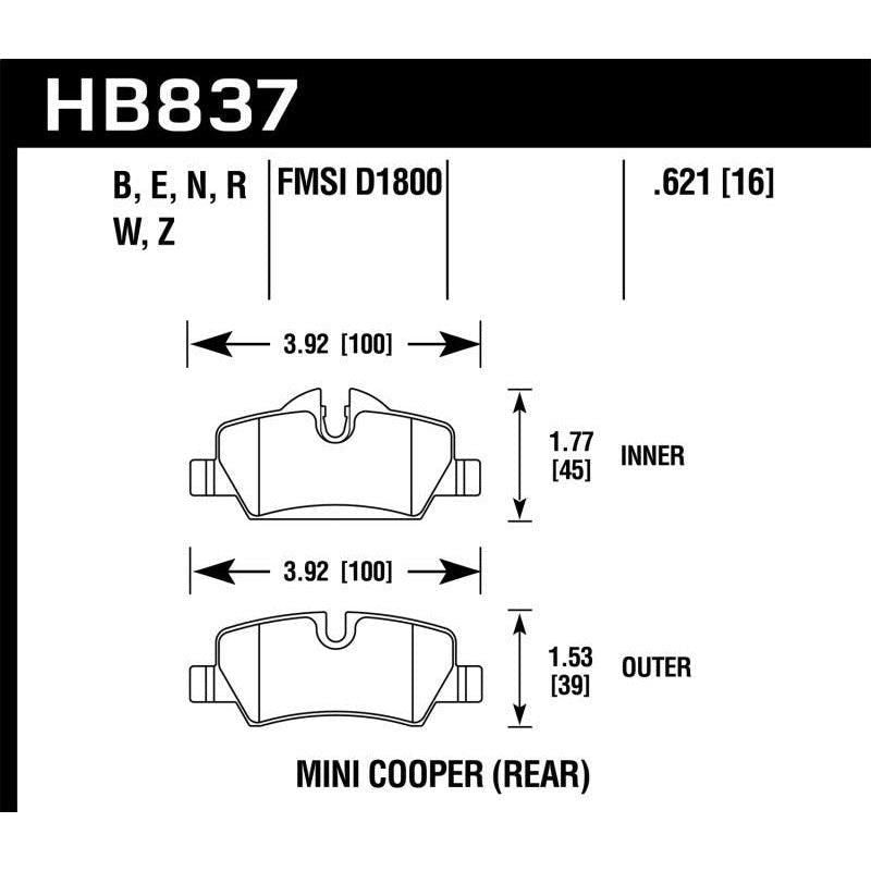 Hawk Performance KHB837B.621 - HAWKHB837B.621 - Hawk 14-17 Mini Cooper HPS 5.0 Rear Brake Pads - Shipped in Europe - Tuningsupply.com