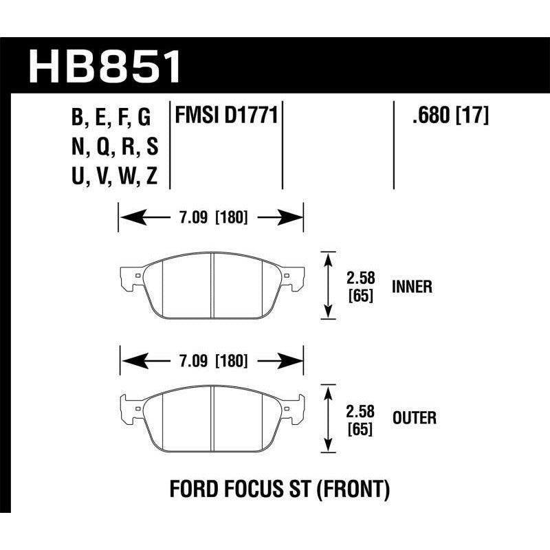 Hawk Performance KHB851Z.680 - HAWKHB851Z.680 - Hawk 15-16 Ford Focus ST Performance Ceramic Street Brake Pads - Shipped in Europe - Tuningsupply.com