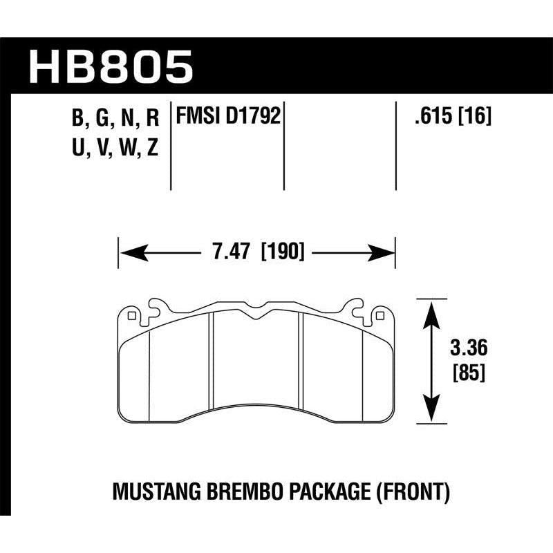 Hawk Performance KHB805N.615 - HAWKHB805N.615 - Hawk 15-17 Ford Mustang Brembo Package HP Plus Front Brake Pads - Shipped in Europe - Tuningsupply.com