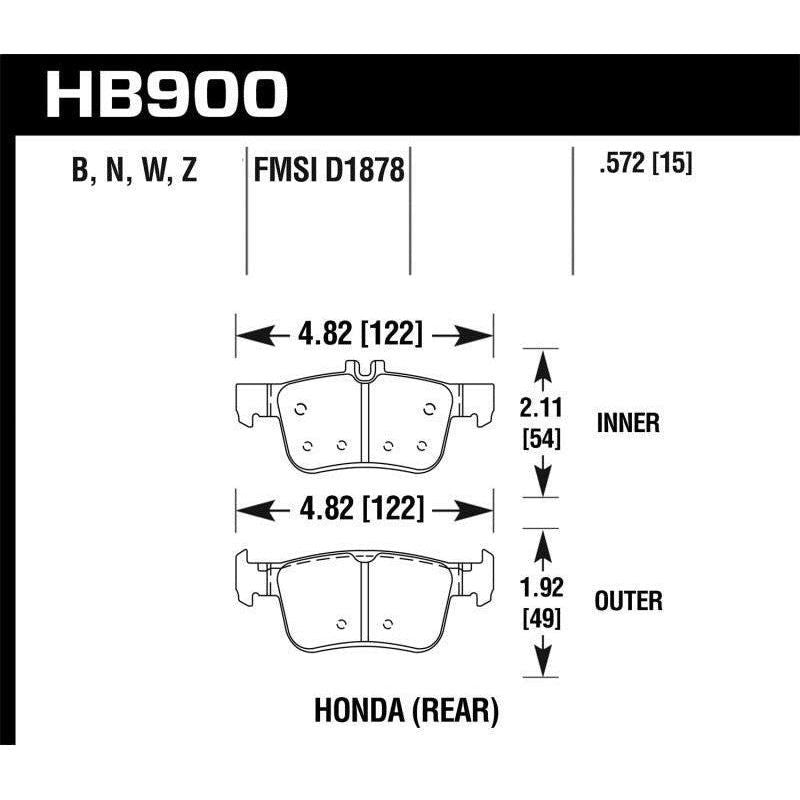 Hawk Performance KHB900Z.572 - HAWKHB900Z.572 - Hawk 16-17 Honda Civic Performance Ceramic Street Rear Brake Pads - Shipped in Europe - Tuningsupply.com