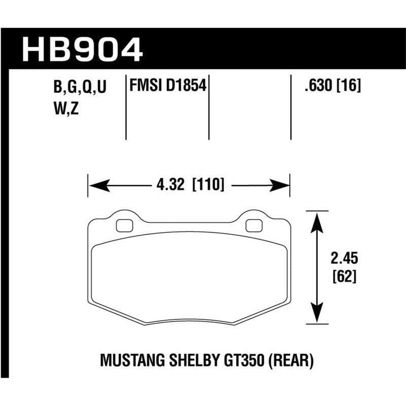 Hawk Performance KHB904Z.630 - HAWKHB904Z.630 - Hawk 16-18 Ford Mustang Shelby GT350/GT350R Performance Ceramic Rear Brake Pads - Shipped in Europe - Tuningsupply.com