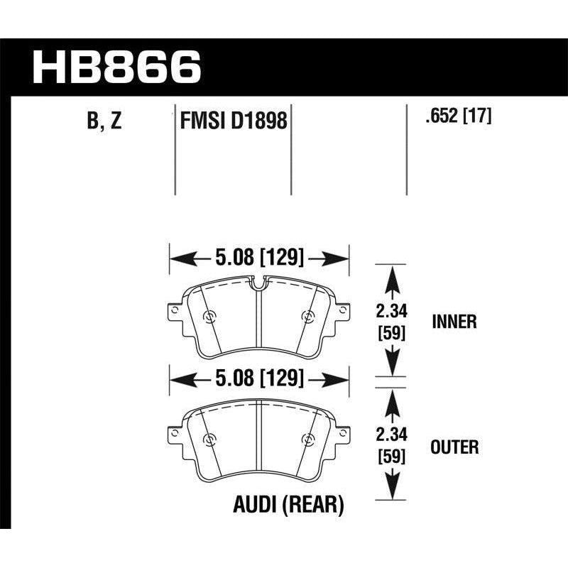 Hawk Performance KHB866Z.652 - HAWKHB866Z.652 - Hawk 17-19 Audi A4 / 18-19 Audi A5 Performance Ceramic Street Rear Brake Pads - Shipped in Europe - Tuningsupply.com