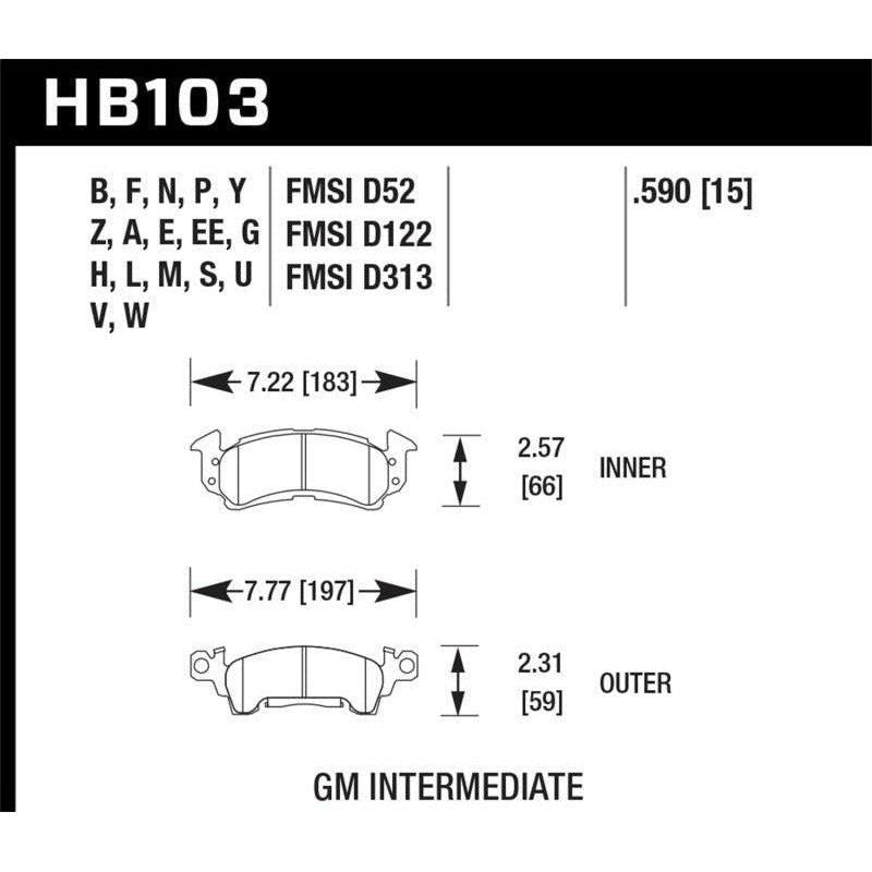 Hawk Performance KHB103B.590 - HAWKHB103B.590 - Hawk 1975-1975 Buick Apollo SR HPS 5.0 Front Brake Pads - Shipped in Europe - Tuningsupply.com