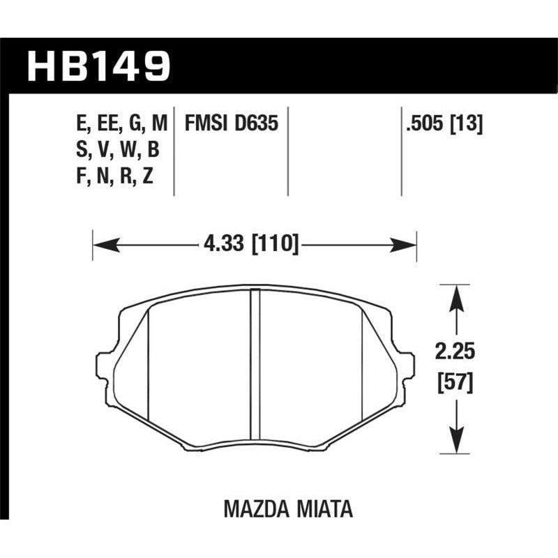 Hawk Performance KHB149B.505 - HAWKHB149B.505 - Hawk 1994-1997 Mazda Miata HPS 5.0 Front Brake Pads - Shipped in Europe - Tuningsupply.com