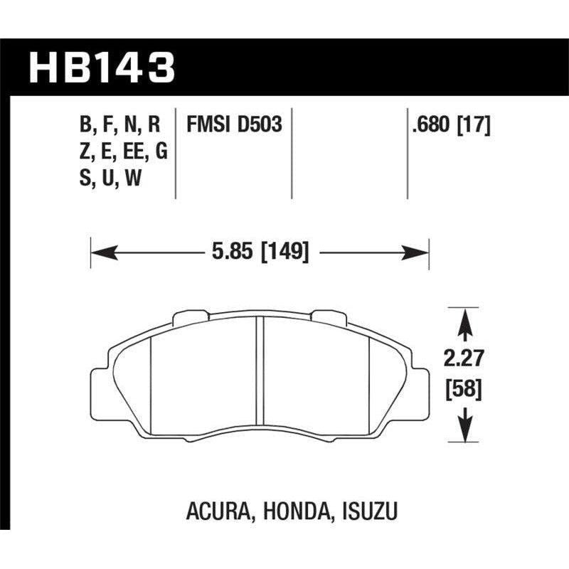 Hawk Performance KHB143B.680 - HAWKHB143B.680 - Hawk 1997-1997 Acura CL 3.0 HPS 5.0 Front Brake Pads - Shipped in Europe - Tuningsupply.com