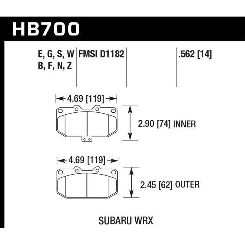 Hawk Performance KHB700B.562 - HAWKHB700B.562 - Hawk 2006-2007 Subaru Impreza WRX HPS 5.0 Front Brake Pads - Shipped in Europe - Tuningsupply.com